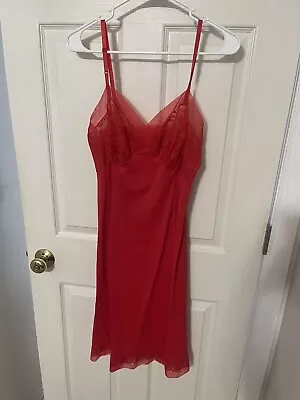 Vintage Rare Womens Van Raalte Satin Lace Chemise Slip Dress Size 34 - Red • $24.95