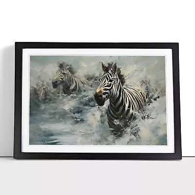 Zebra Gestural Framed Wall Art Poster Canvas Print Picture Home Decor Painting • £16.95