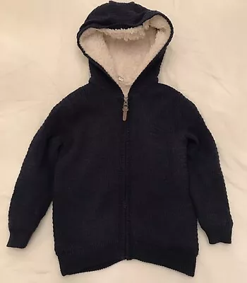 £14 • Buy M&S Navy Knitted FUR LINED ZIP-UP HOODIE, 3-4YEARS