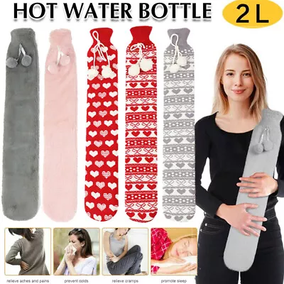 2L Hot Water Bottle Large Long Area Body Warm Relaxing Heat With Faux Fur Cover • $5.98