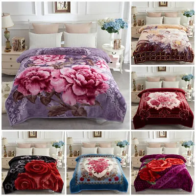 Queen King Fleece Mink Blanket Reversible Printed Warm Korean Style Bed Blankets • $38.69