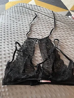 Cage Underwires Bralette  With Lace Halter Neck Overlay 38B • £4