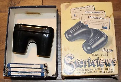 Vintage Stori-Views Bakelite Stori-Viewer & 3 Sets Of Stori-View Slides & Box • $15