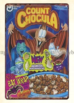 1990s Count Chocula Cereal Metal Tin Sign Man Cave Living Room Wall Decor • £18.24