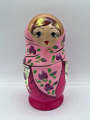 Russian Nesting Dolls Gold Pink Purple Gold Babushka Flowers Set Of 5 Vintage • $50