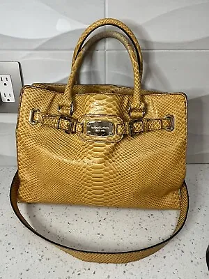 MICHAEL Kors Hamilton Snakeskin Leather Golden Large Handbag Shoulder Purse Bag • $65