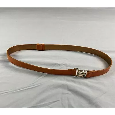 Michael Michael Kors Genuine Leather Waist Belt MK Gold Buckle Size S Brown • $26