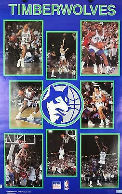 Vintage 1990 MINNESOTA TIMBERWOLVES NBA Starline Collage 34 X 22 Poster RARE • $29.99