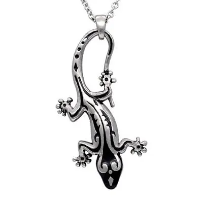 Lizard Pendant Necklace Black Gecko Stainless Steel Necklace For Women And Men • $24.95