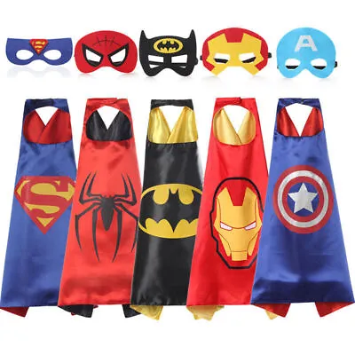 Kids Boys Batman Spiderman Superhero Cloak Cape With Mask Party Cosplay Costumeღ • £4.19