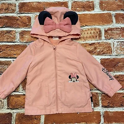 Baby Girls Raincoat Jacket 9-12 Months Pink Micky Mouse F&F Hooded Fleece Lined • £4.95