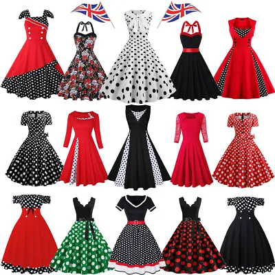 £21.59 • Buy Women 50s / 60s Retro Rockabilly Cocktail Evening Party Polka Dot Swing Dress UK