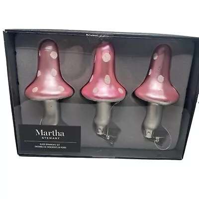 NEW Martha Stewart Pink Polka Dot Glass Clip On Mushroom Christmas Ornaments • $19.99