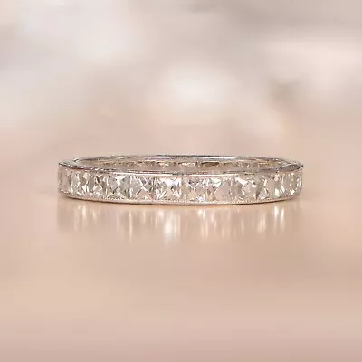 1ct Princess Simulated Diamond Vintage-Inspired Wed Band 14k White Gold Plated • $99.99