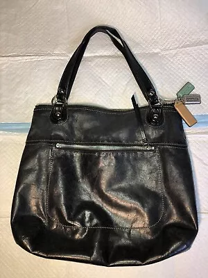 COACH Poppy Glam Black Leather Shoulder Shopper Purse Bag 19002 • $29.99