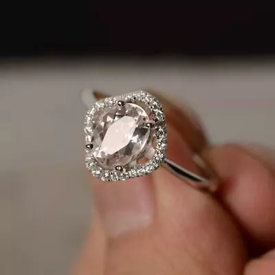Oval Cut Pink Morganite Ring Silver 925 Ring Wedding Ring For Women Promise Ring • $108.64