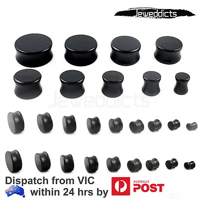 Wood Double Flared Ear Plug Round Black Solid Tunnel Body Piercing 8-30mm • $8.99