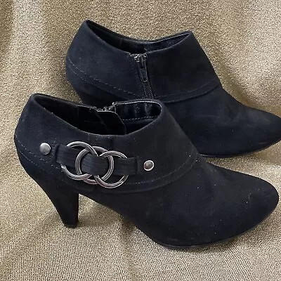 XAPPEAL Ankle Boot Size 8 1/2 Womenblack  Heel Corporal Side Zipper Chanel Logo • $33.99