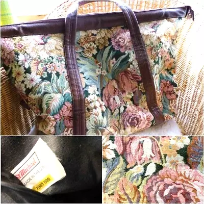 Vintage 80s St Michael M&S  Floral Tapestry Bag Holdall Overnight Luggage • £39