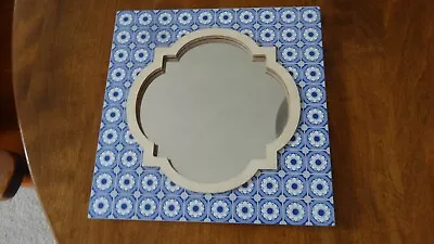 9 X 9 Wall Mirror With Faux Particle Board Blue And White Tile Background Hanger • $10