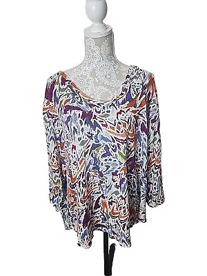 Nicole Miller Womens 3/4 Sleeve Linen Multicolored Top 3X Plus • $29.99