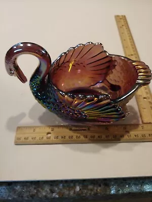Swan Candy Dish. Amethyst Summit? Imperial? Perfect Vintage Carnival Glass • $18