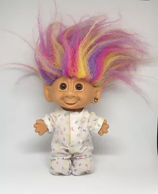 Vtg Troll Rainbow Bright Of America Rainbow Hair Brown Eyes PJ Outfit Earring • $18.95