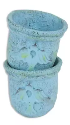 Miniature Fairy Garden Lg Blue Planters W/ Bird Motif - Set Of 2 - Buy 3 Save $5 • $10.40