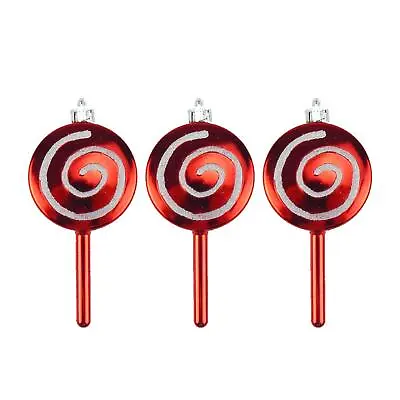 Christmas Decorations Lolly Bauble Set Of 3 Red And White • £3.56