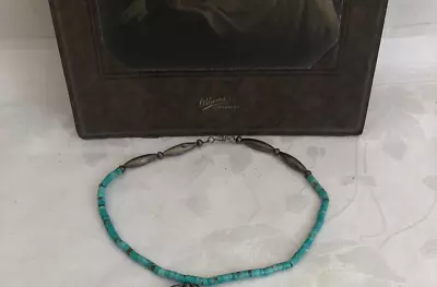 Vtg 1970s Single Strand Heishi Bead Turquoise Choker Necklace~Genuine Choker • $80