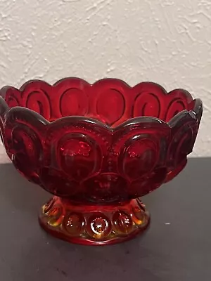 Vintage Moon And Stars Red Amberina Glass Pedestal Footed Compote Candy Dish • $22