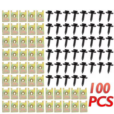 100Pcs Car Body Door Panel U-Nuts Fastener Screw Gasket Fender Metal Clips Kit • $10.92