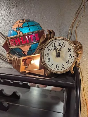 Vintage Schlitz Rotating Globe And Clock Bar Sign Functioning • $56.20
