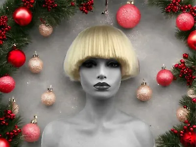 Short Yaki Straight Synthetic Wigs Blonde Mushroom Head Bowl Haircut Bob Beauty • $18