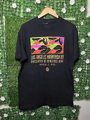 Vintage 1992 Mercedes Benz Los Angeles Marathon VII T-Shirt Large Black 90s • $19.99