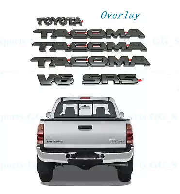 6PCS Kit Overlay Emblem Matte Black Side Door Rear Tailgate Tacoma V6 Toyota SR5 • $94.80