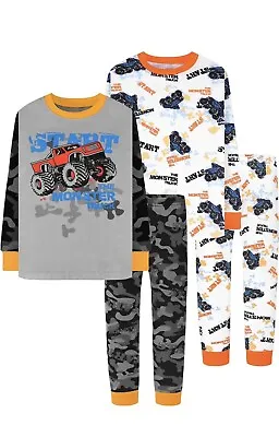 KOBERO Boys Pajamas 4 Pieces Monster Truck Long Set 100% Cotton Sleepwear Sz 5 • $24.99