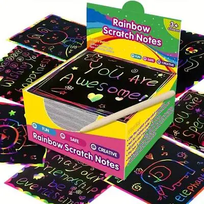 Magic Scratch Drawing Card Party Bag Paper Craft Rainbow Pad Kids Party Fillers • £2.59