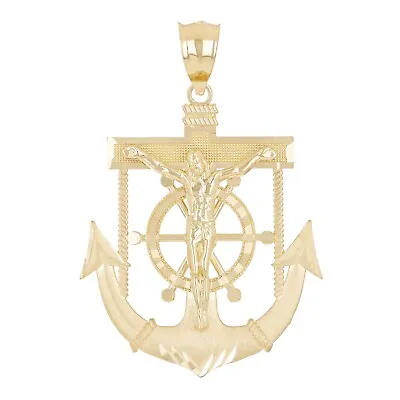 14k Yellow Gold Jesus Christ  Cross Anchor Ship Mariners Pendant 2.1  6.3 Grams • $370.35