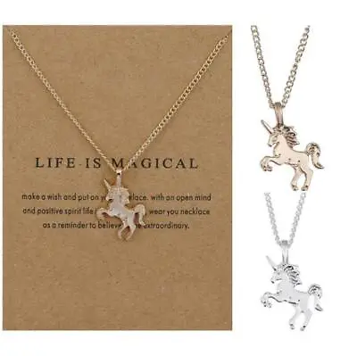 CHILDREN's Girls Jewellery Silver / Gold UNICORN Necklace Pendant And Gift Card • £3.49