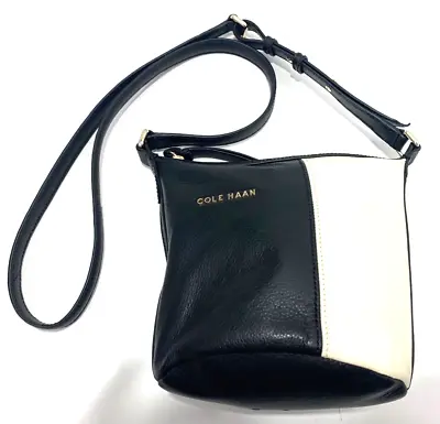 Cole Haan Purse Black  Ivory Color Block  Leather Bucket 10  Bag Crossbody • $19.99