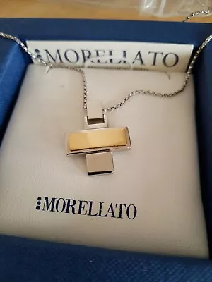 Morellato NEW Cross Silver W/gold Bar Stainless Steel Necklace Italy Unisex  • $24.99