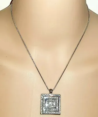 £8.99 • Buy Womens Necklace New Squares Silver Rhinestones Jewellery Ladies 
