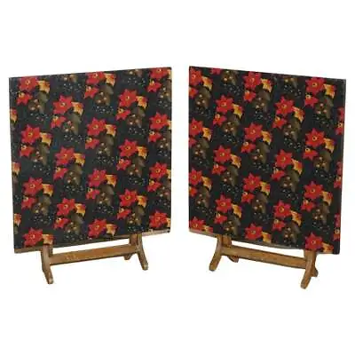Pair Of Mid Century Modern English Oak Side End Card Wine Games Folding Tables • $715.90