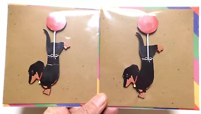 2 Cards Tache UK High Quality Weiner Dog With Red Balloon Cards Blank Inside • $6.99