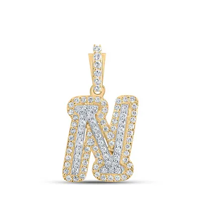 10K Yellow Gold Mens Round Diamond N Initial Letter Charm Pendant 1/5 Cttw • $368.78