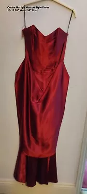 Cerise Long Stretch Heavy Satin Marilyn Monroe Style Dress Size 10/12 • £35