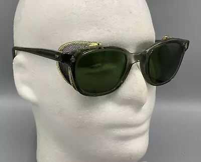 Vtg AO American Optical Flexi Fit 6M Z87 Safety Horn Rim Sunglasses Mesh Shields • $54.99