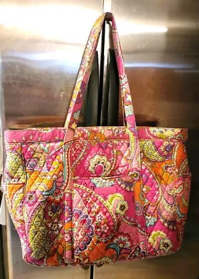 Vera Bradley Get Carried Away Going XL Tote Pink White Green Paisley Clementine  • $34.99