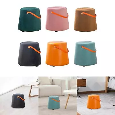 Portable Round Ottoman Changing Shoes Stool Bench With Handle Space-Saving Solid • £37.85